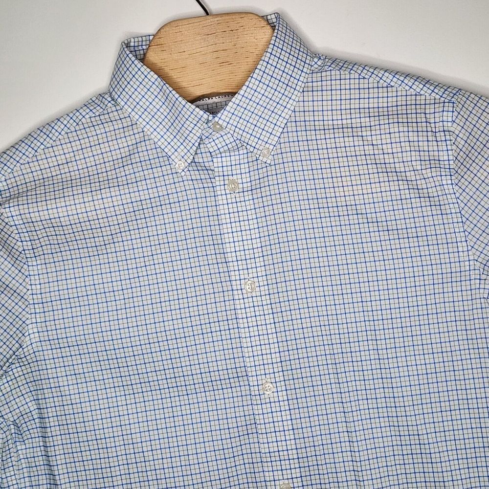 Lauren Ralph Lauren Men's L Cotton Nylon Stretch Slim Fit Blue Plaid 16‎ 34/35